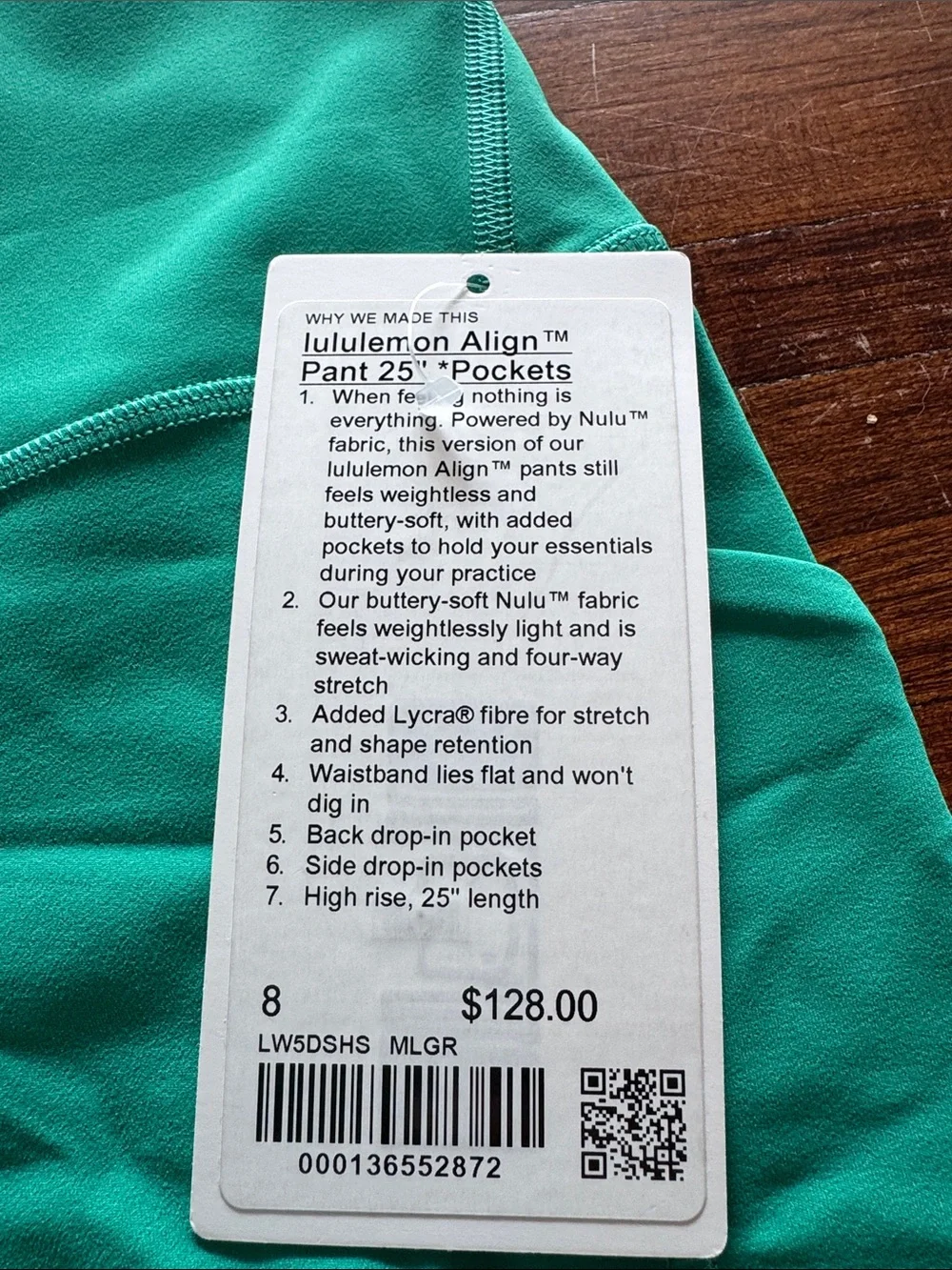 lululemon Align Pant 25” Pockets Green Women's Leggings. Size 8 or Medium